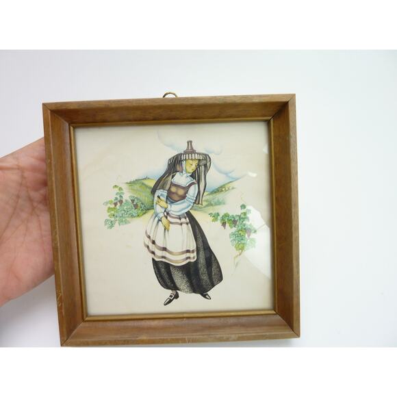 Vintage Framed Girl in Gape Field Print Winery Decor - Picture 7 of 7